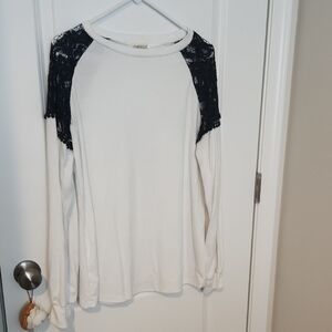 Clarisbelle White Long Sleeve with Black Lace Accents